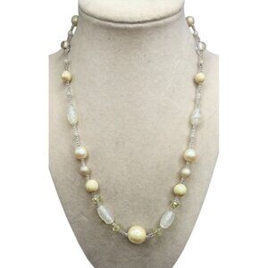 White, Cream, Clear Beads Different Sizes - Necklace Vintage 1960's